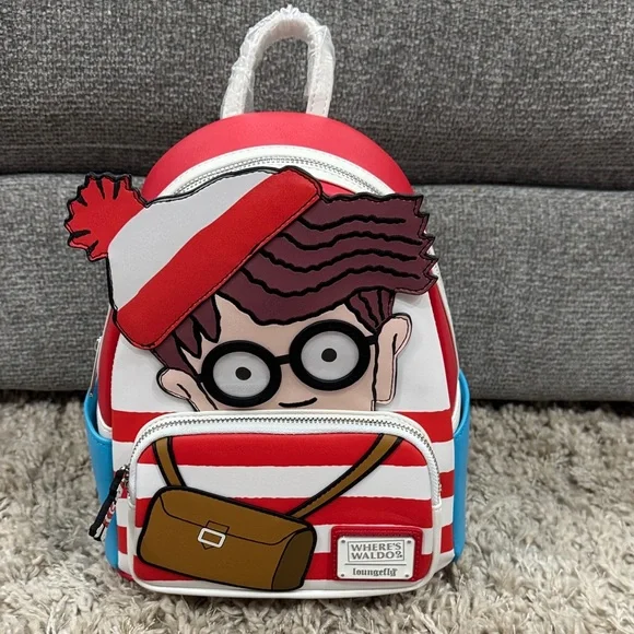 Loungefly Where's Waldo Red, White, and Blue Kids Backpack